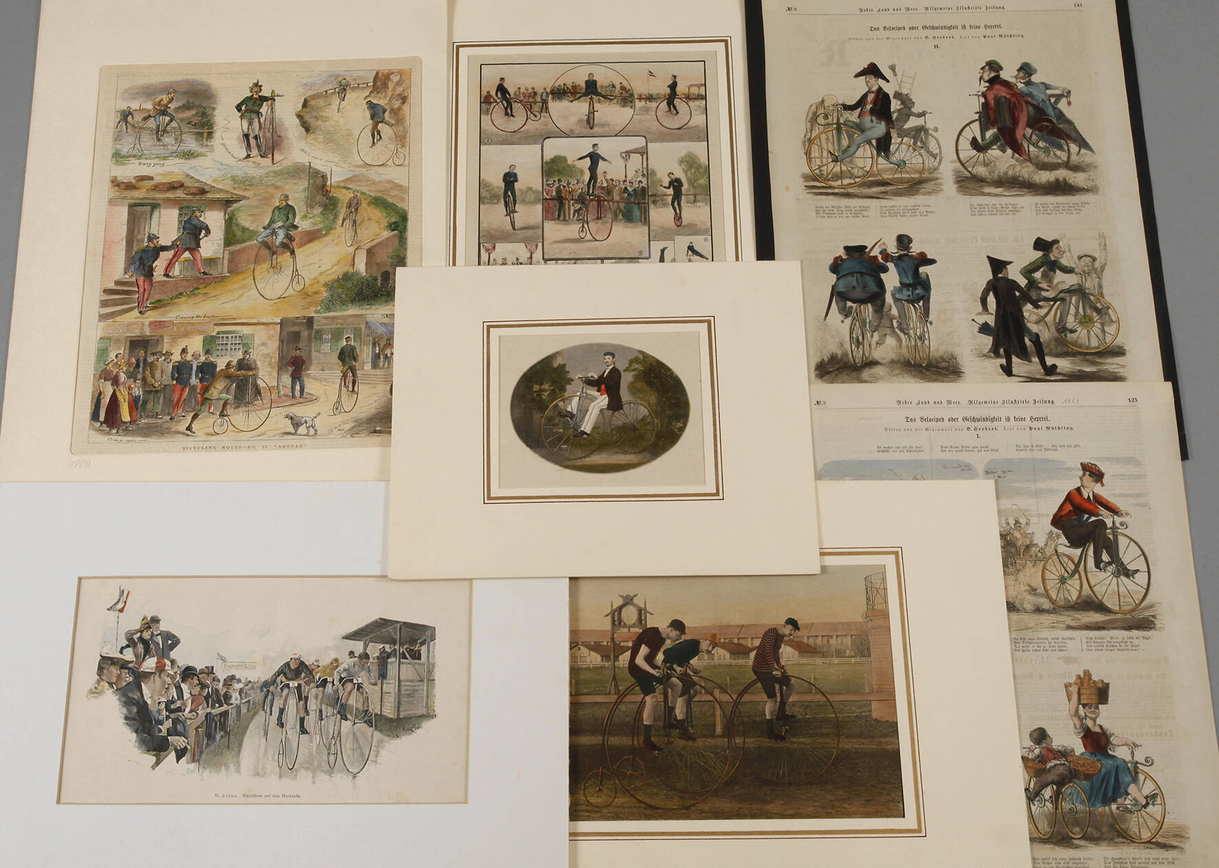 Konvolut mit Fahrrad- und Hochräderdarstellungen