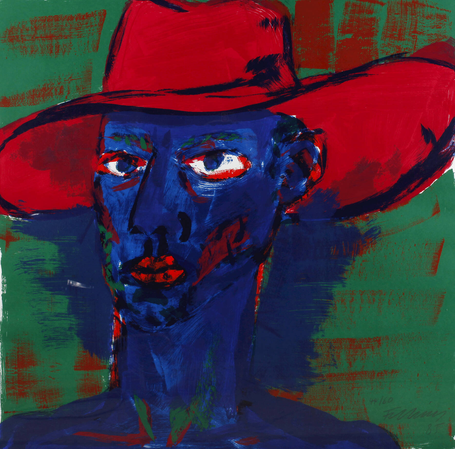 Rainer Fetting, Selbst (blauer Kopf mit rotem Hut)