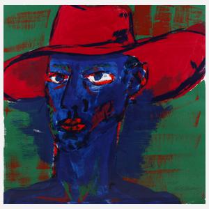 Rainer Fetting, Selbst (blauer Kopf mit rotem Hut)