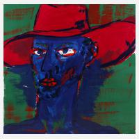 Rainer Fetting, Selbst (blauer Kopf mit rotem Hut)111