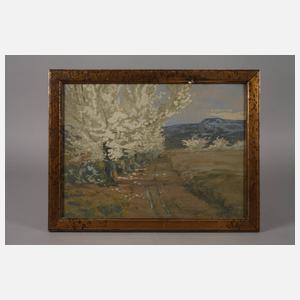 C. Staud, Feldweg mit blühenden Bäumen