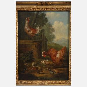 Paar Landschaftsgemälde mit Federvieh