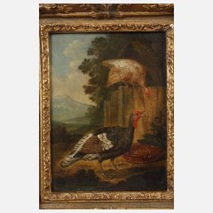 Paar Landschaftsgemälde mit Federvieh