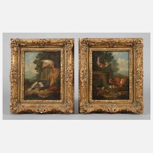 Paar Landschaftsgemälde mit Federvieh