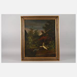 Barockes Waldstillleben mit Angel und Fischen