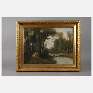 C. Dulac, Bauersfrau und Kühe am Flussufer