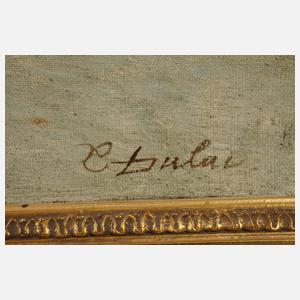 C. Dulac, Bauersfrau und Kühe am Flussufer