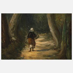 C. Dulac, Bauersfrau und Kühe am Flussufer