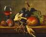 Früchtestillleben mit Kanarienvögeln nach Ladell