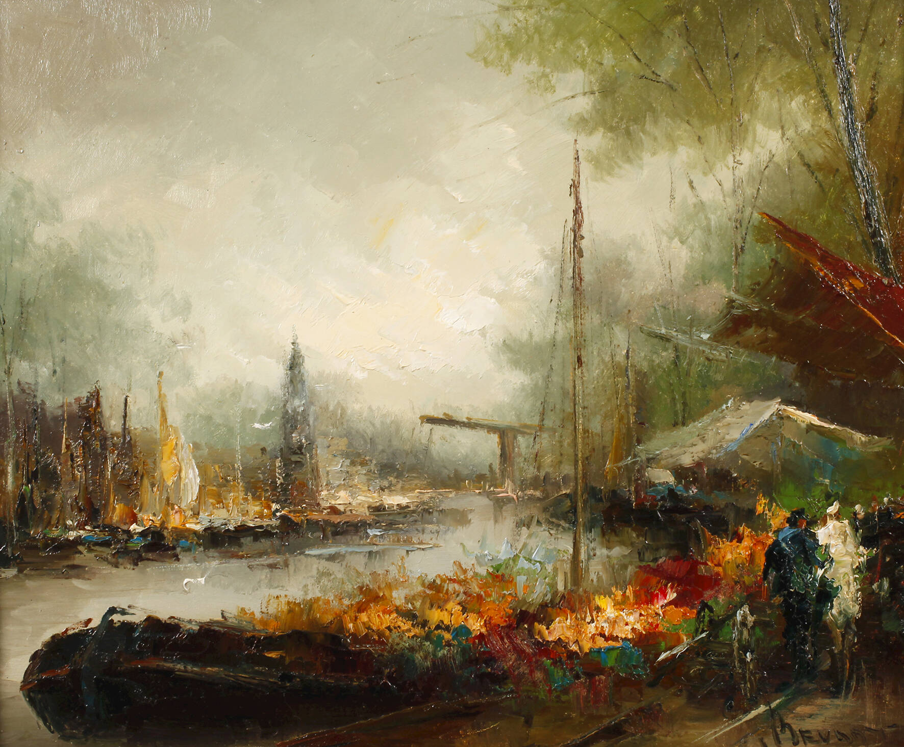 Jan Bévort, Blumenmarkt an einer Gracht