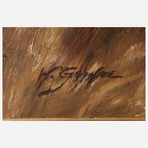 W. Gruber, Balzende Auerhähne auf Waldlichtung