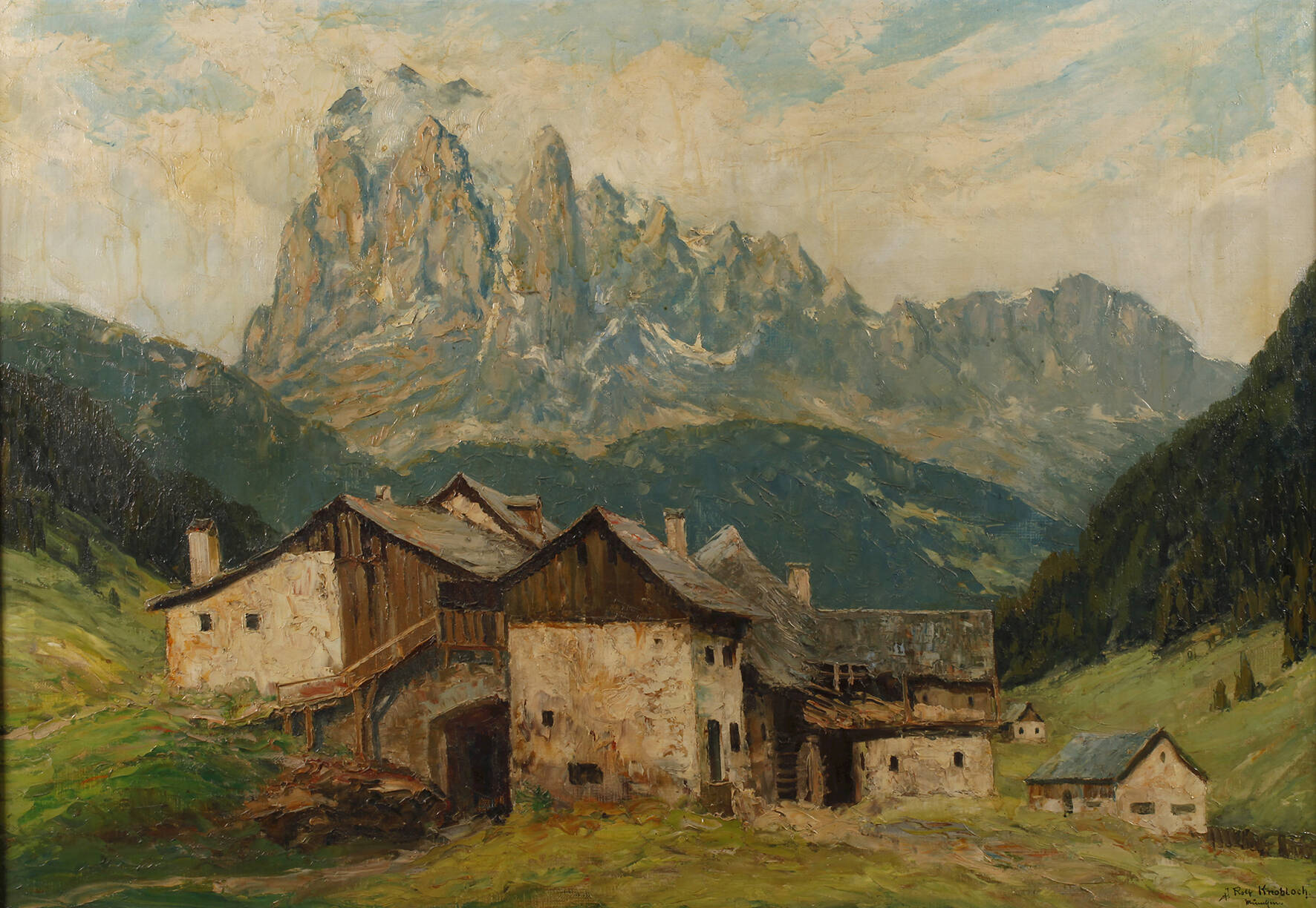 Josef Rolf Knobloch, "Bauernhof mit Langkofelgruppe"