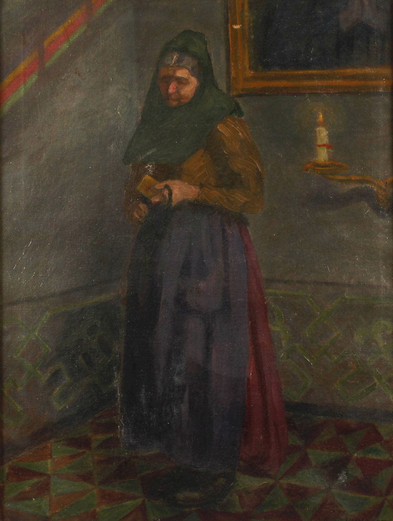 Andächtige Dame im Interieur