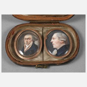 Zwei Elfenbeinminiaturen im Etui