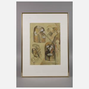 Ernst Neizvestny, abstrakter Keramikkopf und Grafik