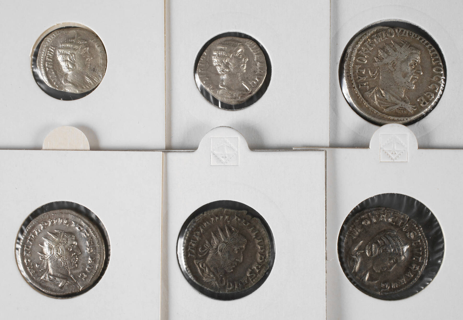 Sechs Münzen der Severer und Soldatenkaiser