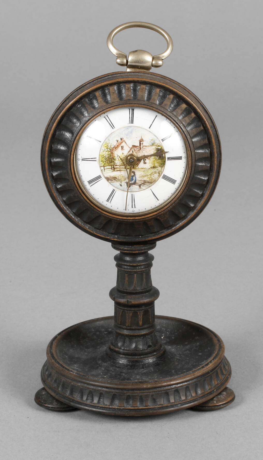 Spindeluhr mit Emailmalerei