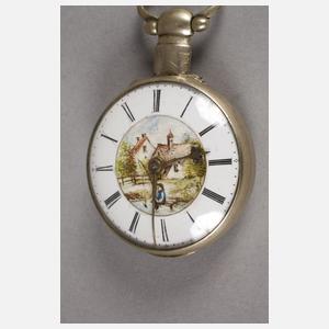 Spindeluhr mit Emailmalerei