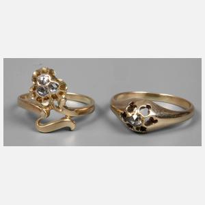 Zwei Damenringe mit Diamantrosen