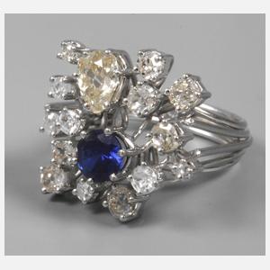 Prächtiger Damenring mit Brillanten und Saphir
