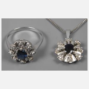 Schmuckset mit Saphiren und Diamanten