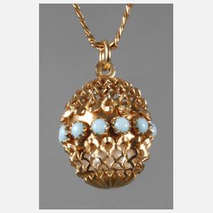 Ungewöhnlicher Anhänger mit Türkisen und Perle