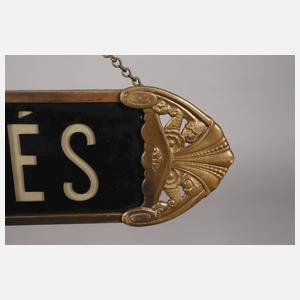 Glaswerbeschild für ein Antiquitätengeschäft