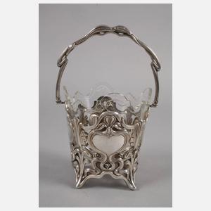 Henkelkorb Silber mit Glaseinsatz