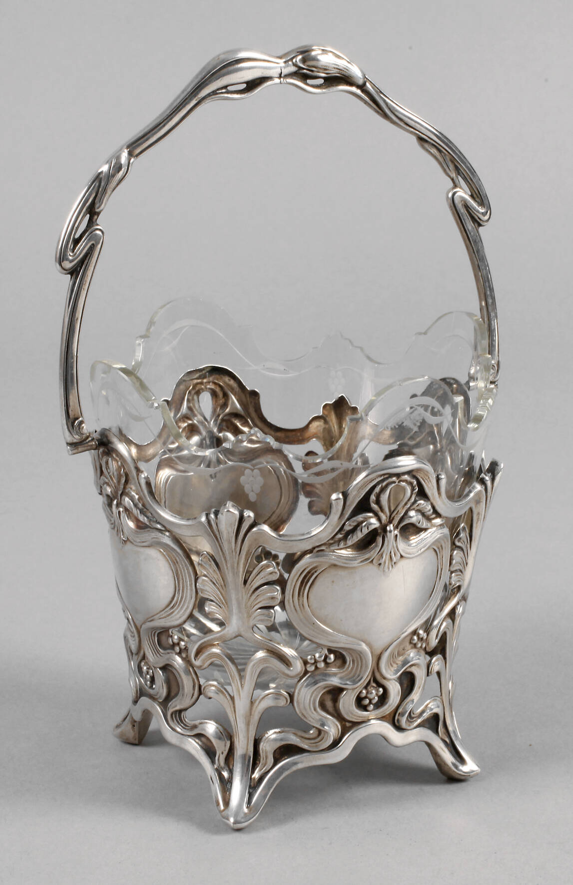 Henkelkorb Silber mit Glaseinsatz