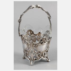 Henkelkorb Silber mit Glaseinsatz