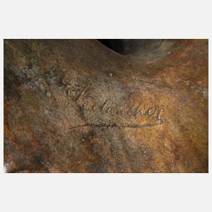 Goldscheider Wien große Vase Magd mit Hühnern