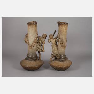 Goldscheider Wien zwei Vasen ballspielendes Paar