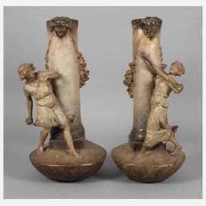 Goldscheider Wien zwei Vasen ballspielendes Paar