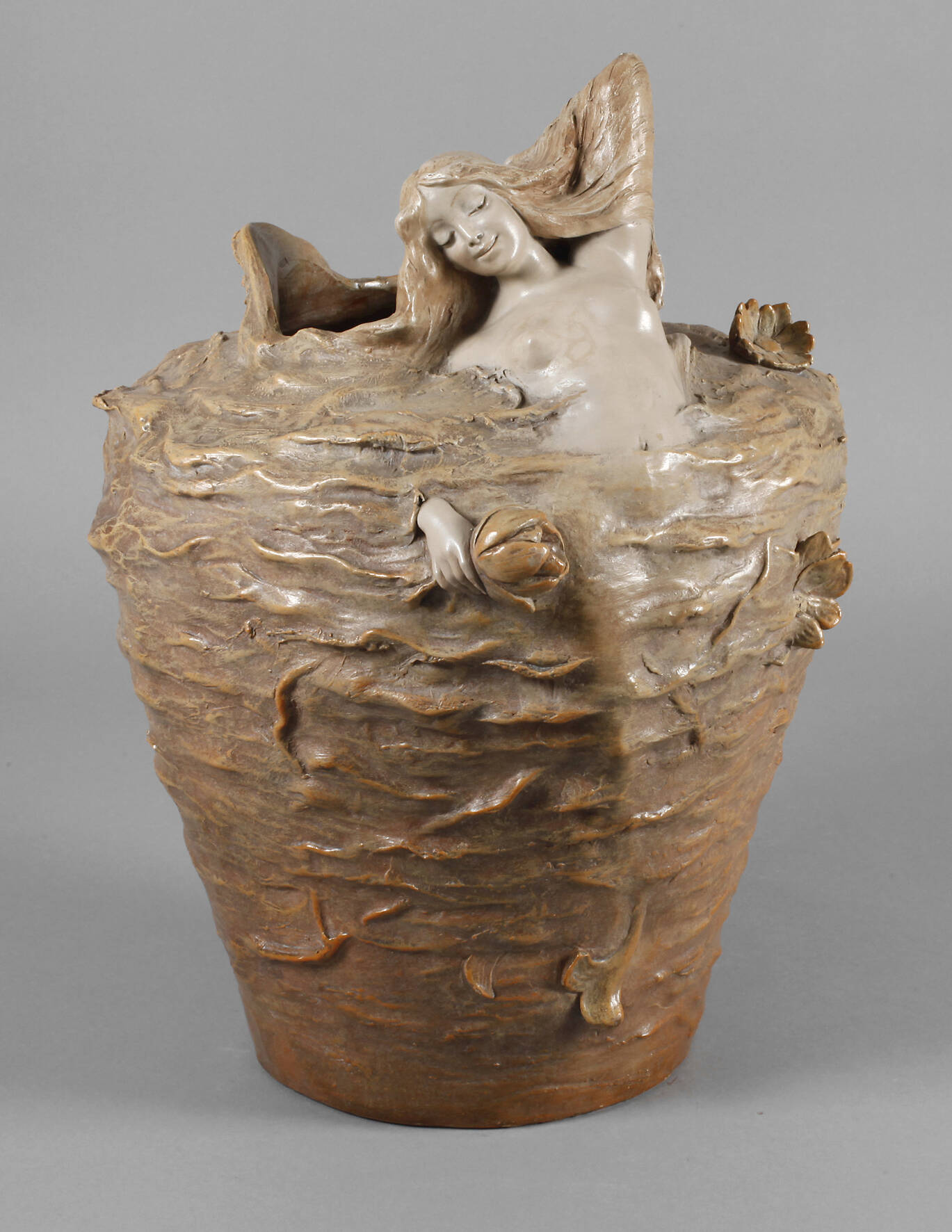 Goldscheider Wien Vase Nymphe im Seerosenteich