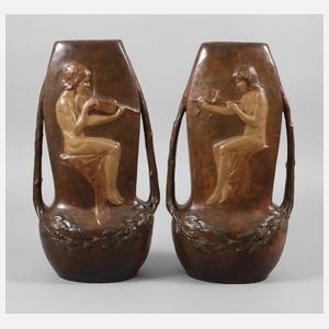 Goldscheider Wien Paar übergroße Jugendstilvasen