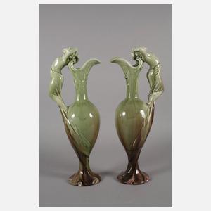 Paar große figürliche Laufglasurvasen