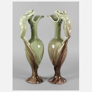 Paar große figürliche Laufglasurvasen