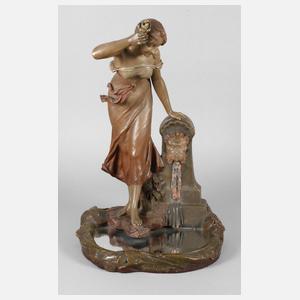 Große Skulptur Mädchen am Lotosblütenteich