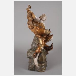 Salonspiegel junge Frau auf Delphin reitend