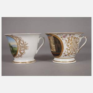 Paar große Ansichtentassen