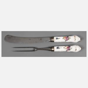 Meissen Messer und Fleischgabel mit Blumenmalerei