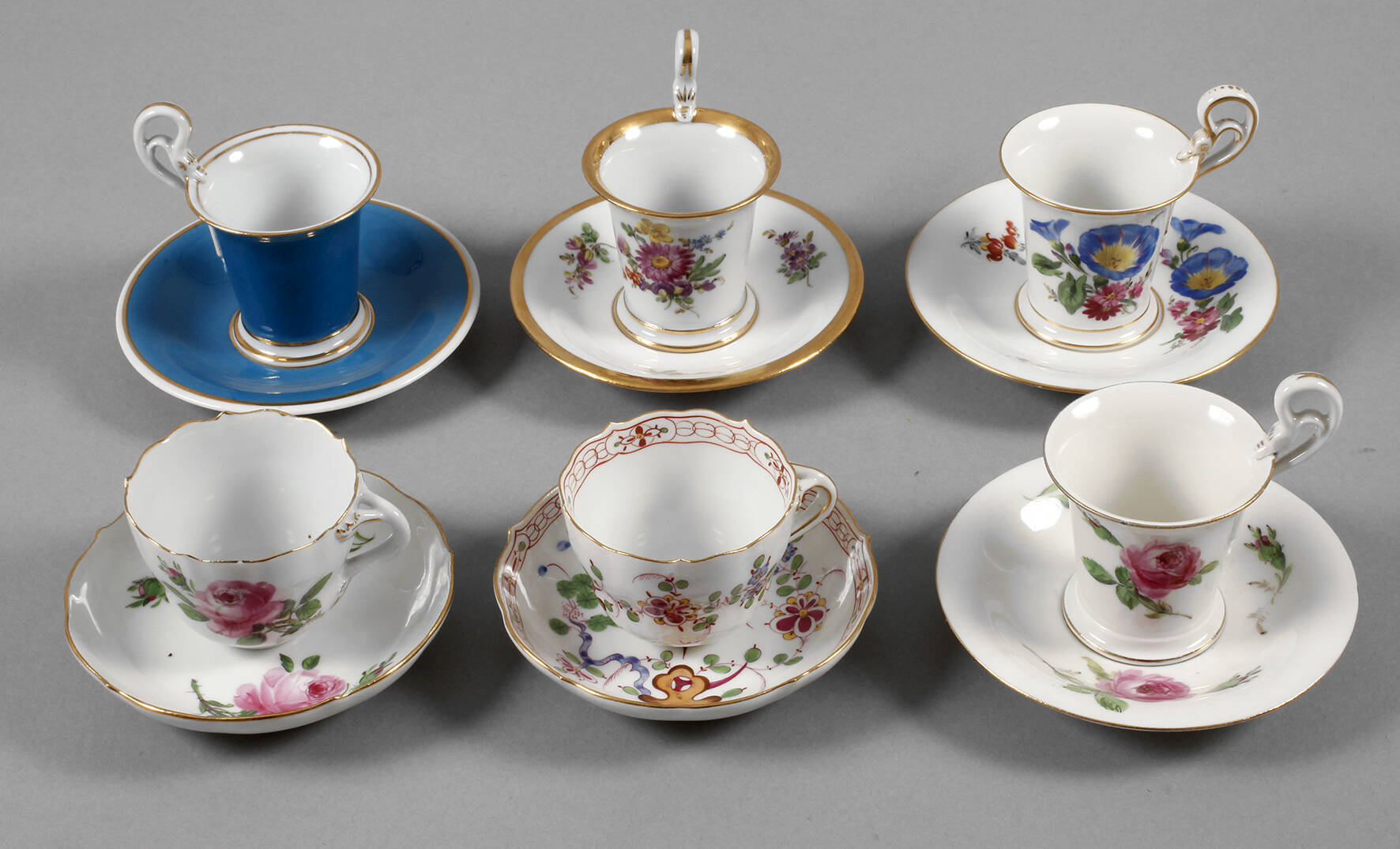 Meissen sechs Mokkatassen mit Untertassen