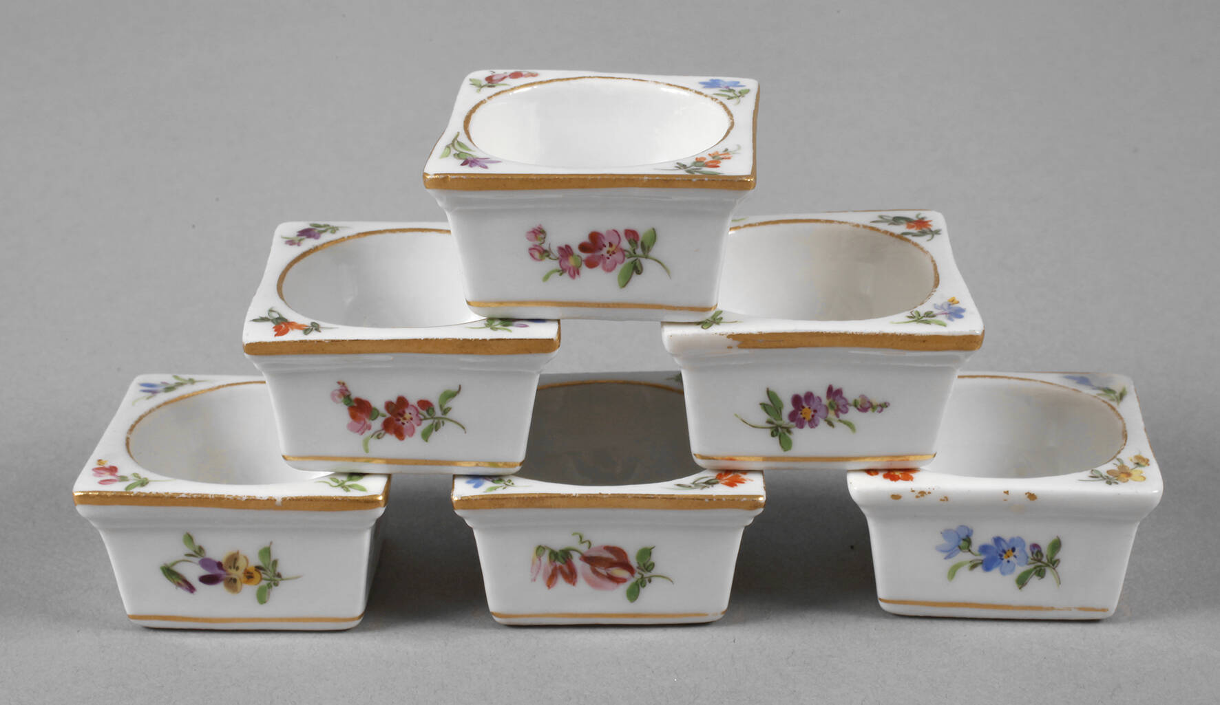 Meissen sechs Salieren Streublümchendekor
