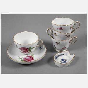 Meissen vier Tassen und ein Aschenbecher