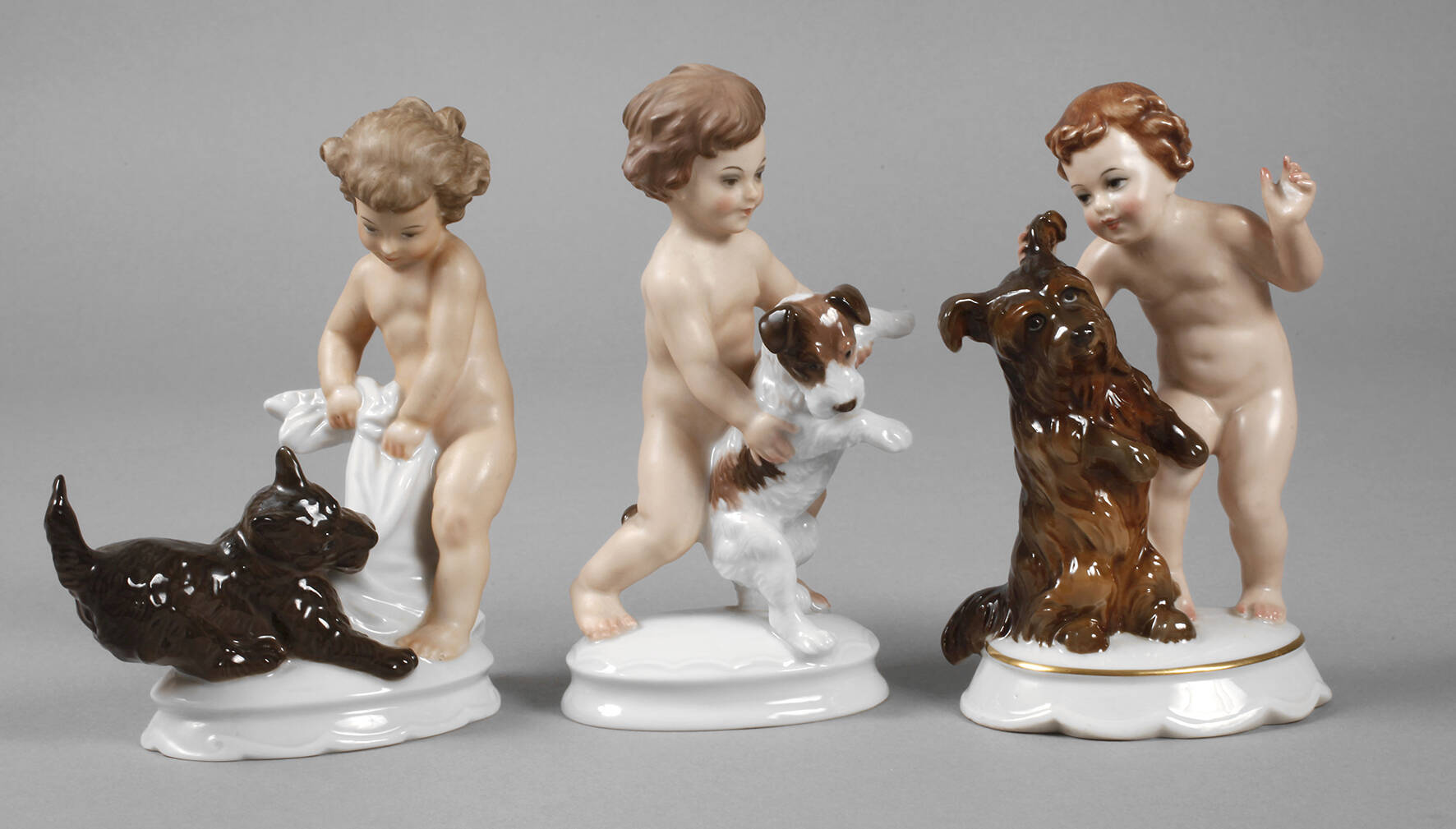 Rosenthal drei Kinderfiguren mit Hund