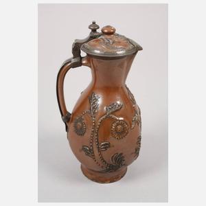 Seltene Bunzlauer Steinzeugkanne mit Sachsenwappen