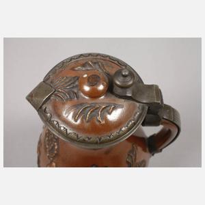 Seltene Bunzlauer Steinzeugkanne mit Sachsenwappen