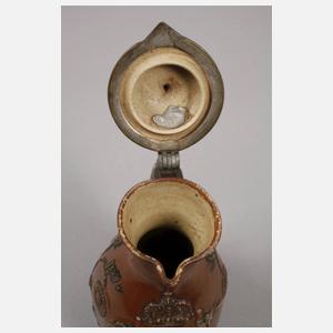 Seltene Bunzlauer Steinzeugkanne mit Sachsenwappen