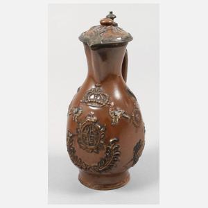 Seltene Bunzlauer Steinzeugkanne mit Sachsenwappen