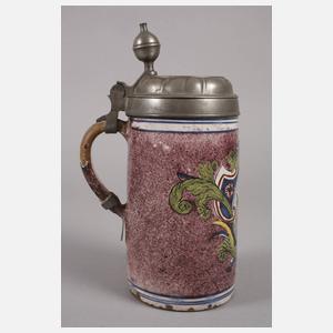 Erfurter Fayencewalzenkrug mit Vogelmotiv